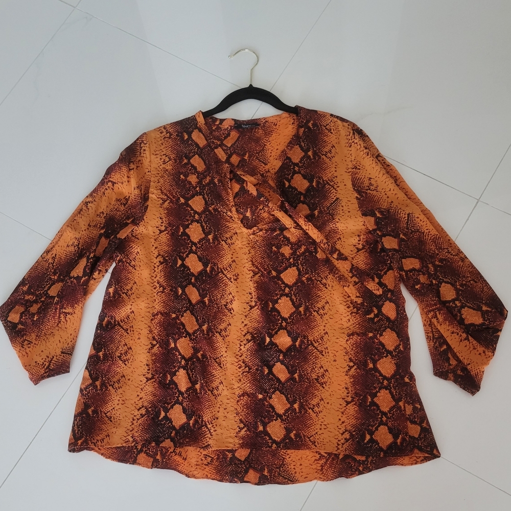 Orange/black Snake silk print blouse size S